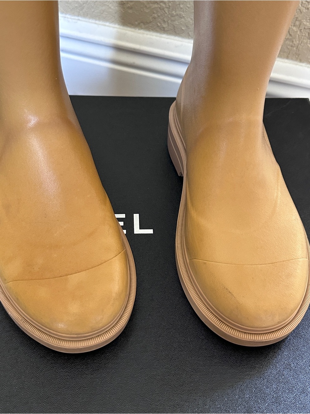 CHANEL Tan Boots with Cream CC Logo - Picture 11 of 16